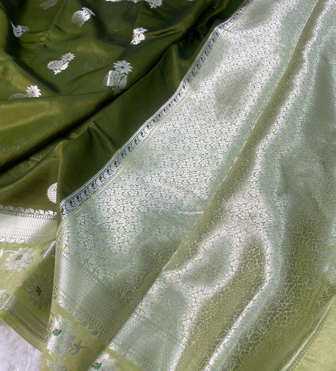 Mango Silk Skirt Mina Border Buta Design Sarees