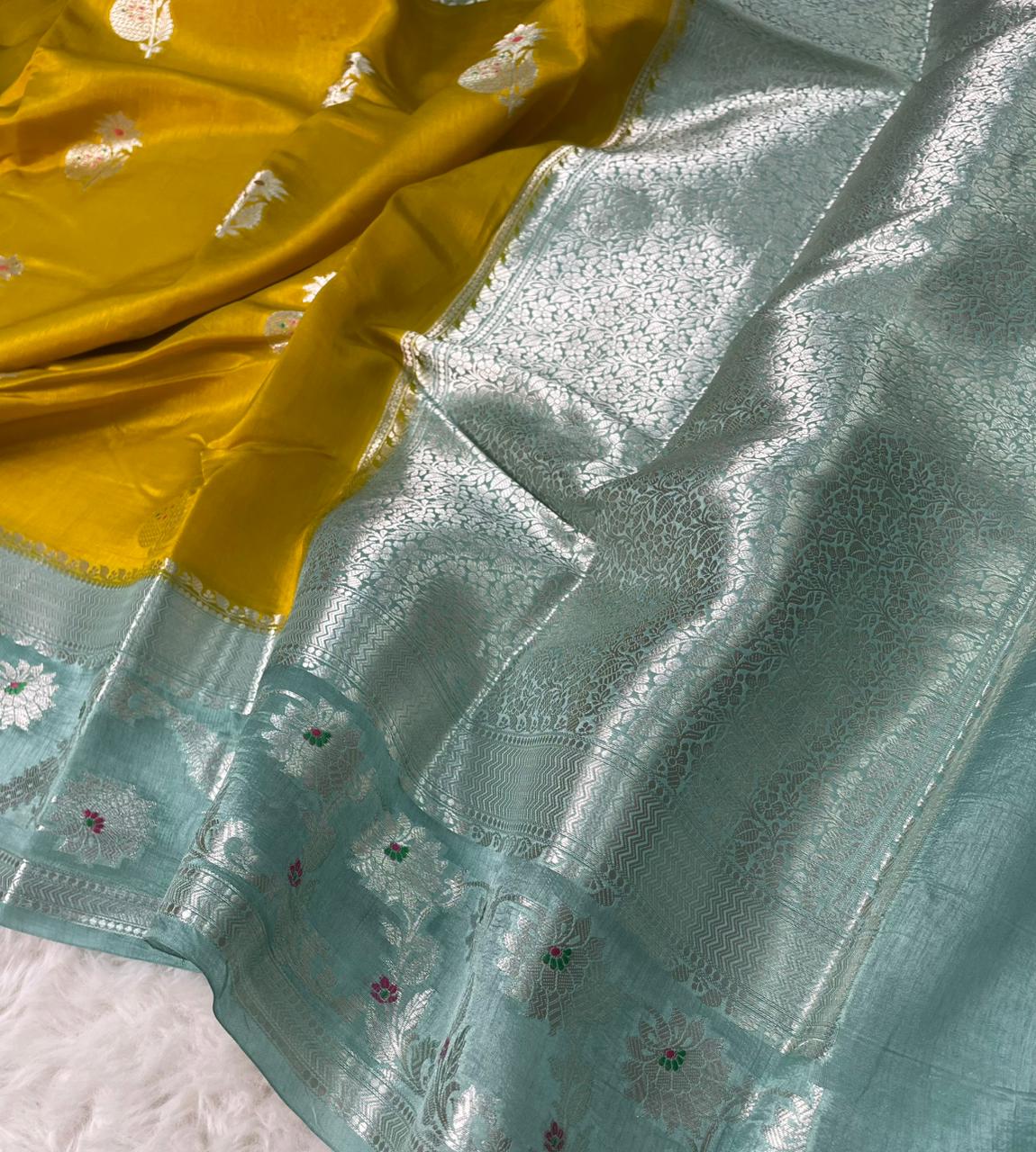 Mango Silk Skirt Mina Border Buta Design Sarees