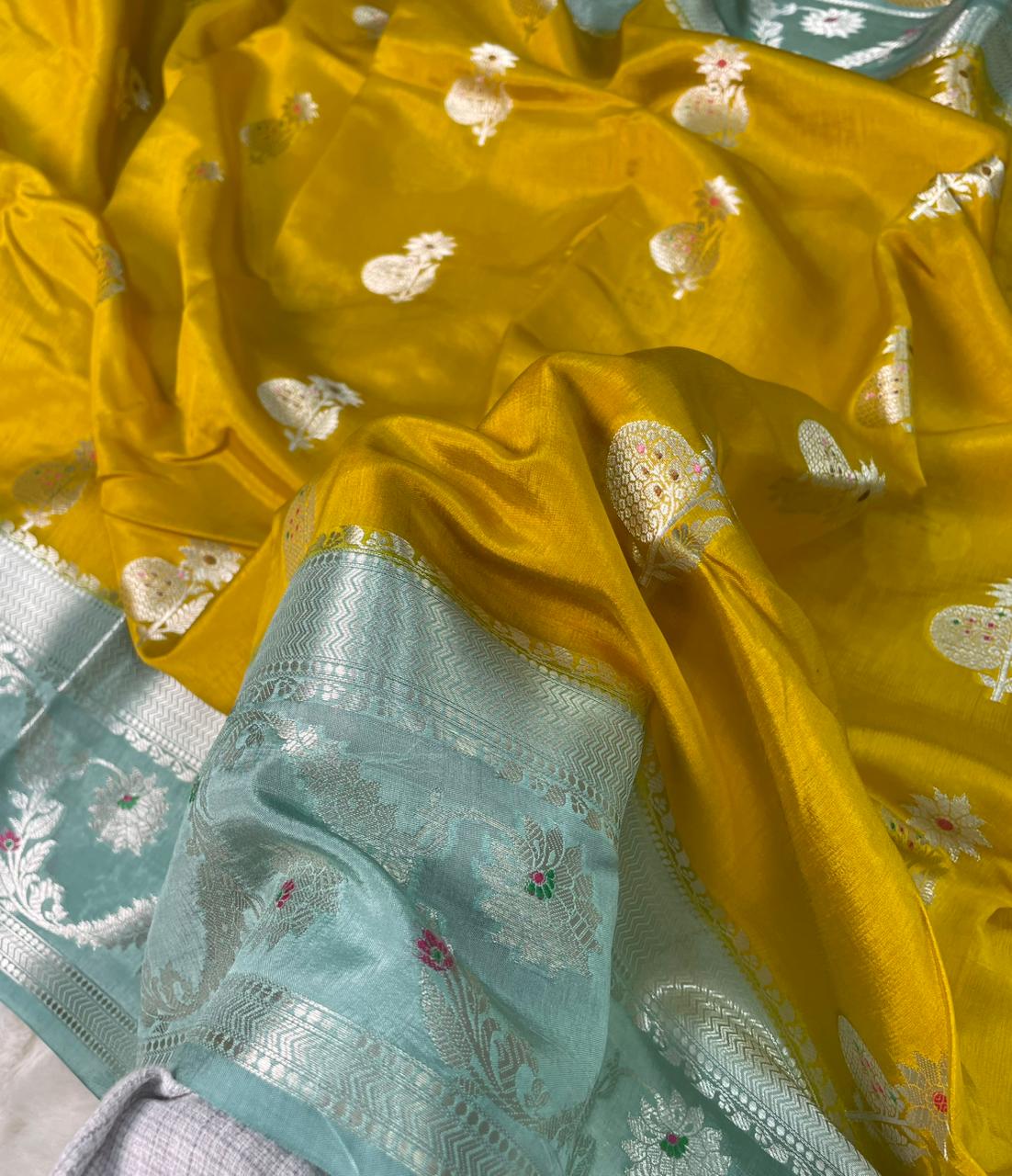 Mango Silk Skirt Mina Border Buta Design Sarees