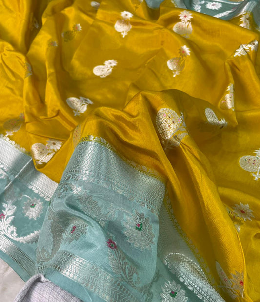 Mango Silk Skirt Mina Border Buta Design Sarees