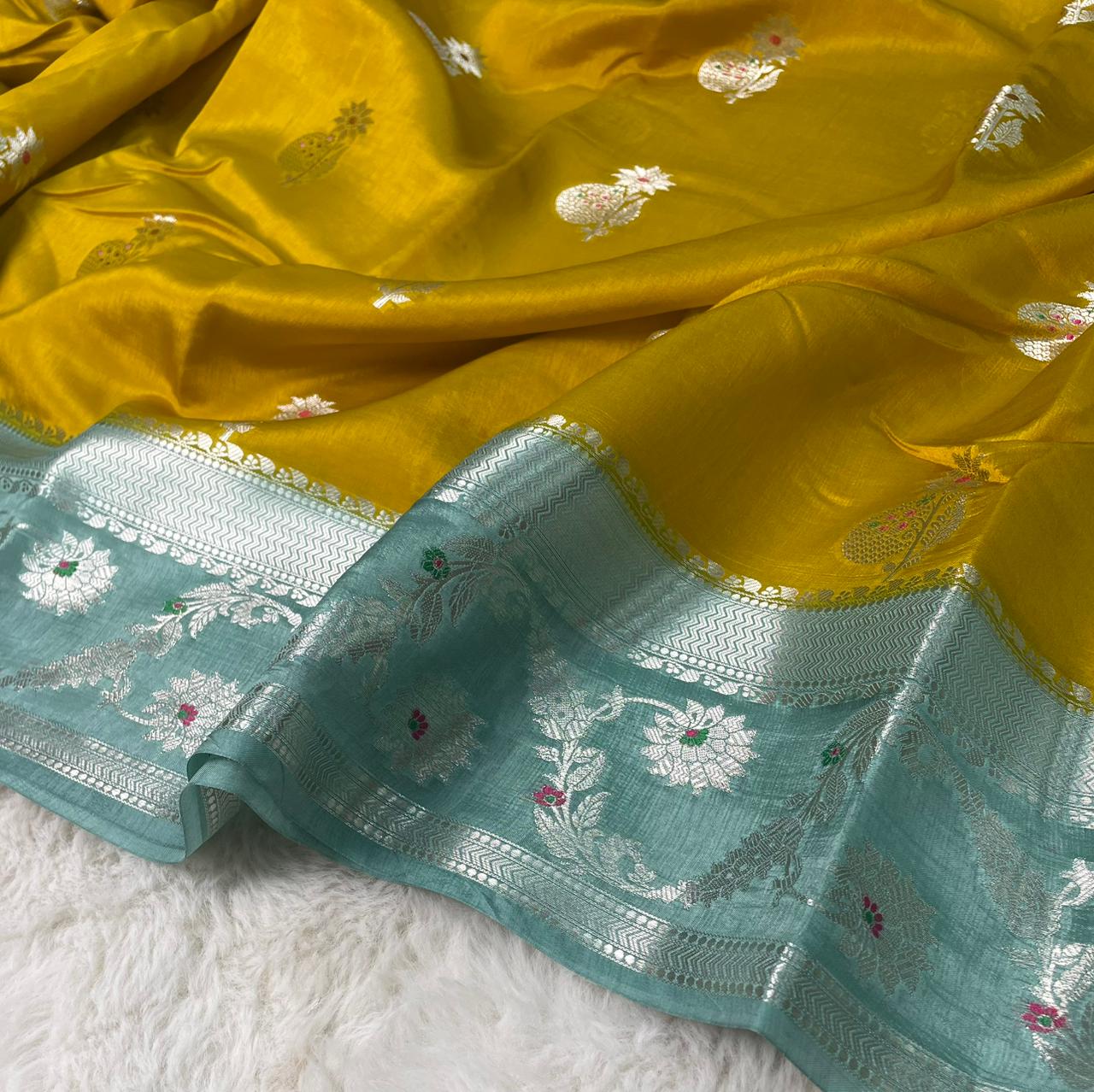 Mango Silk Skirt Mina Border Buta Design Sarees