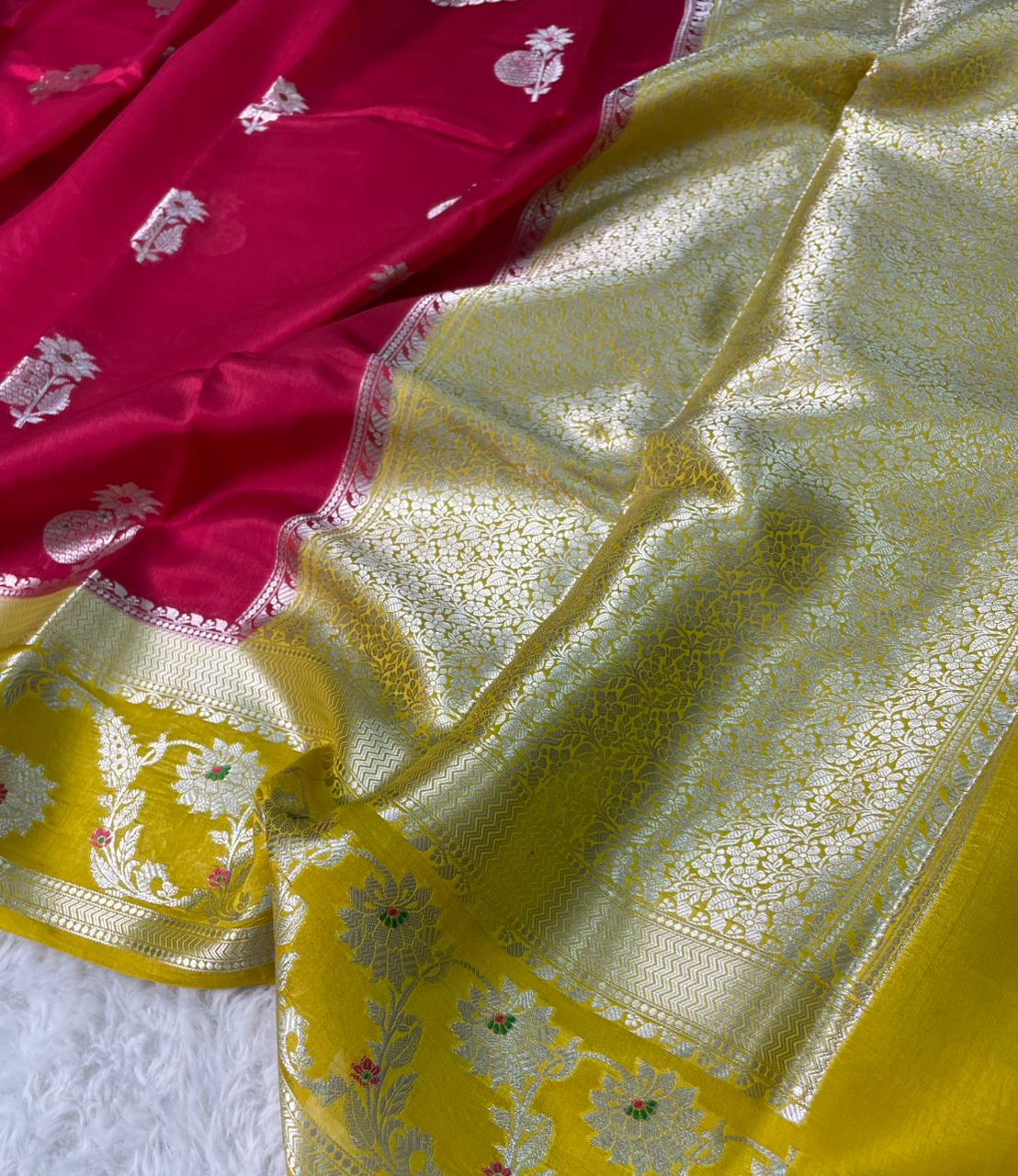 Mango Silk Skirt Mina Border Buta Design Sarees