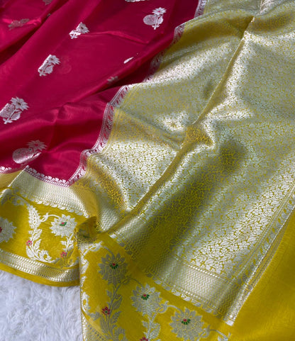 Mango Silk Skirt Mina Border Buta Design Sarees