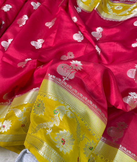 Mango Silk Skirt Mina Border Buta Design Sarees