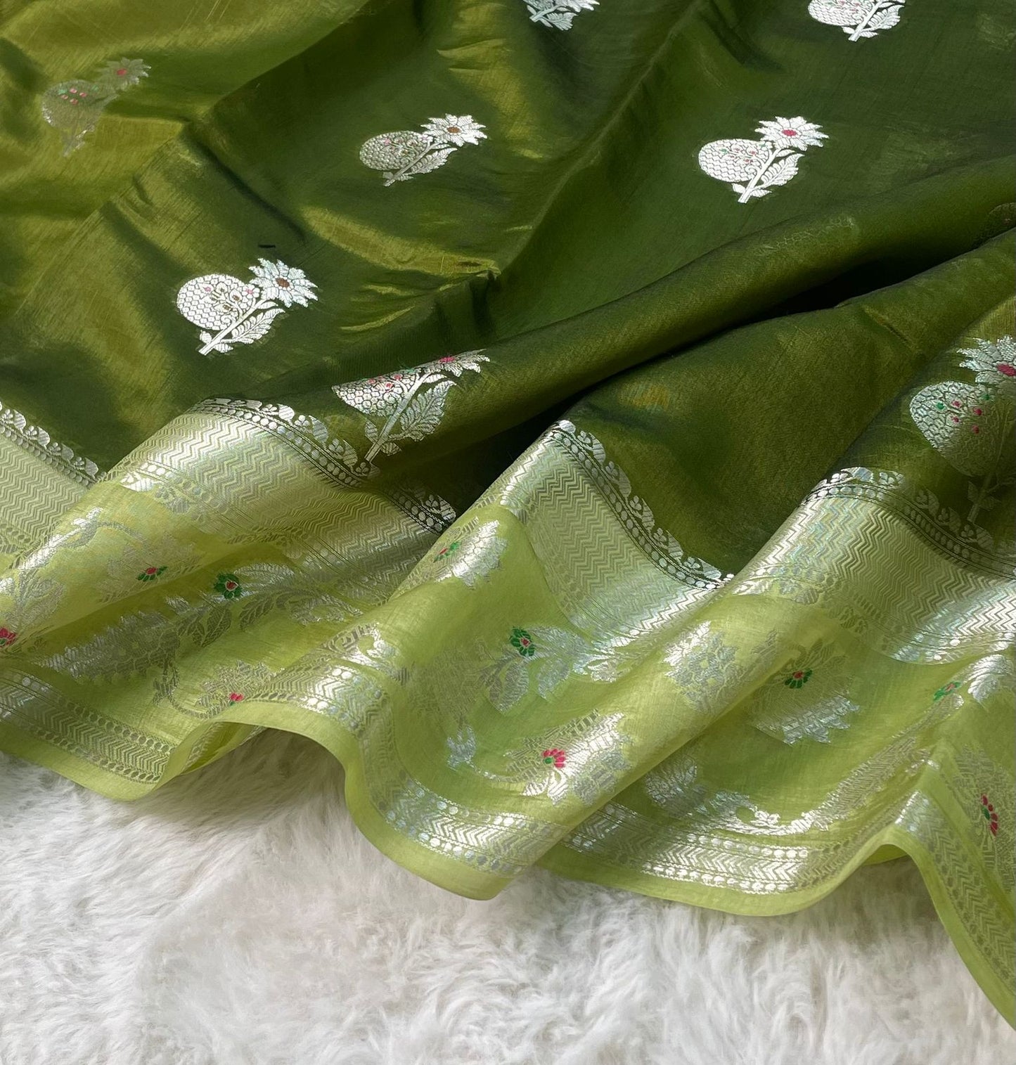 Mango Silk Skirt Mina Border Buta Design Sarees