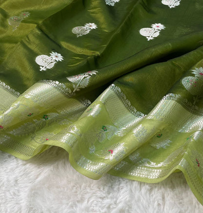 Mango Silk Skirt Mina Border Buta Design Sarees