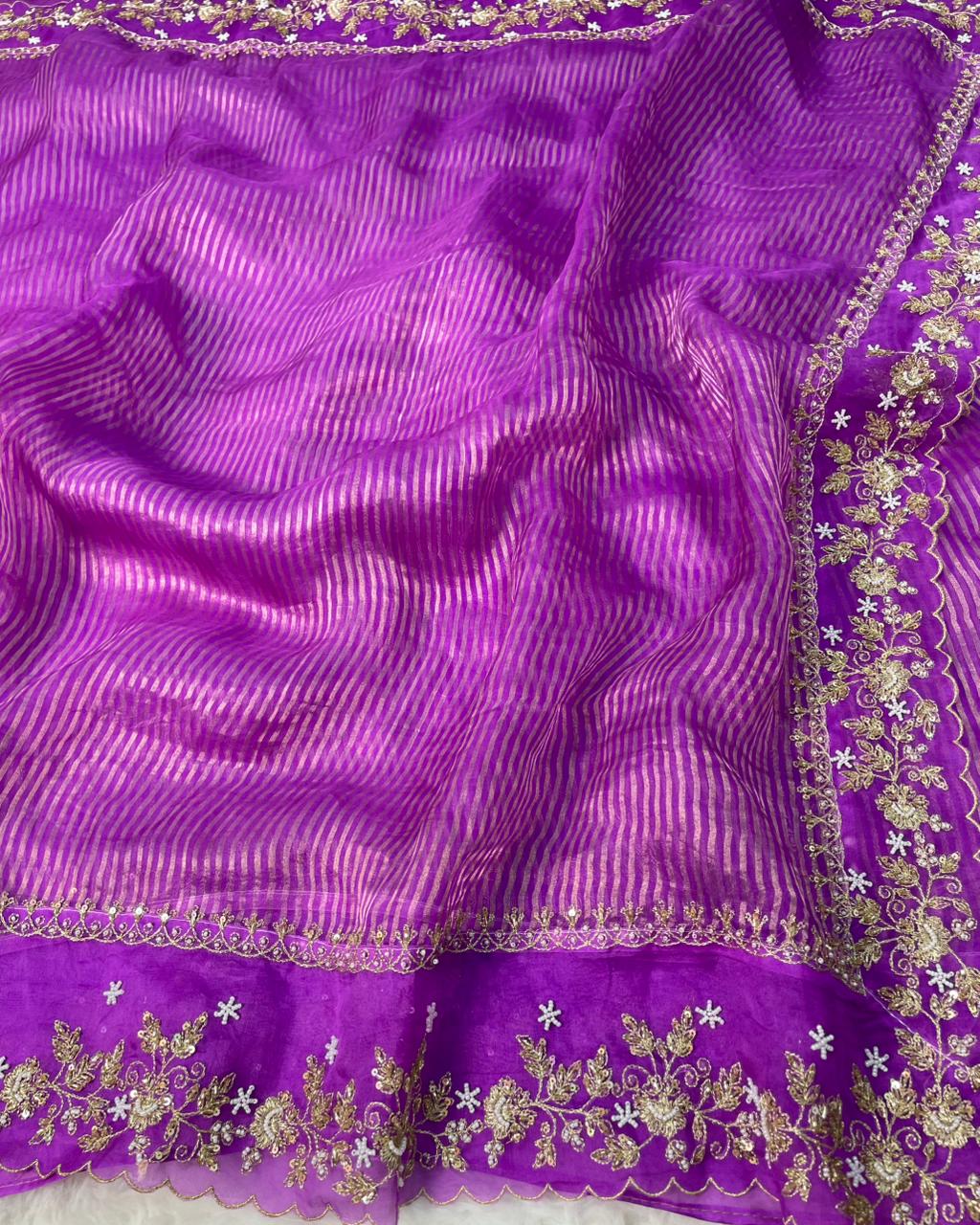 Pure Tissue Handwork Designer Border Saree