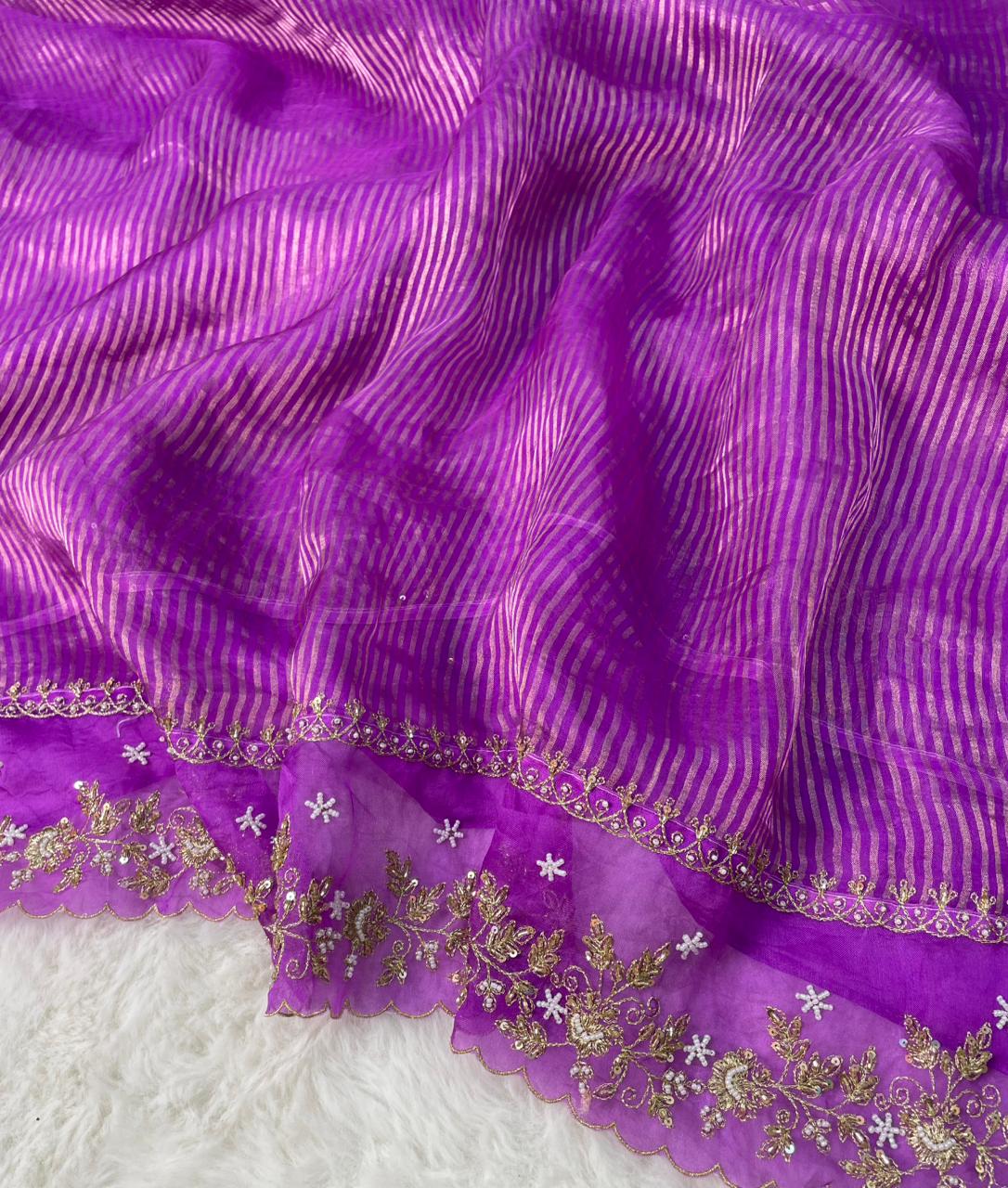Pure Tissue Handwork Designer Border Saree