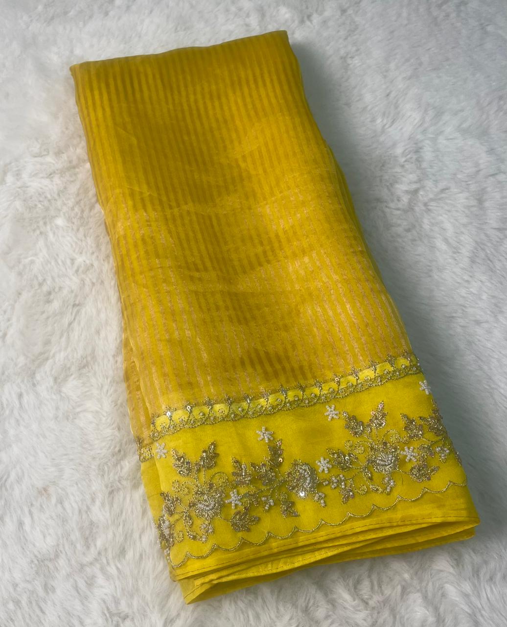 Pure Tissue Handwork Designer Border Saree
