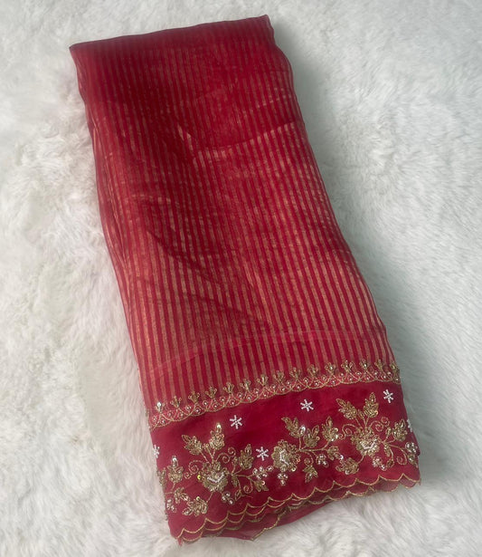 Pure Tissue Handwork Designer Border Saree