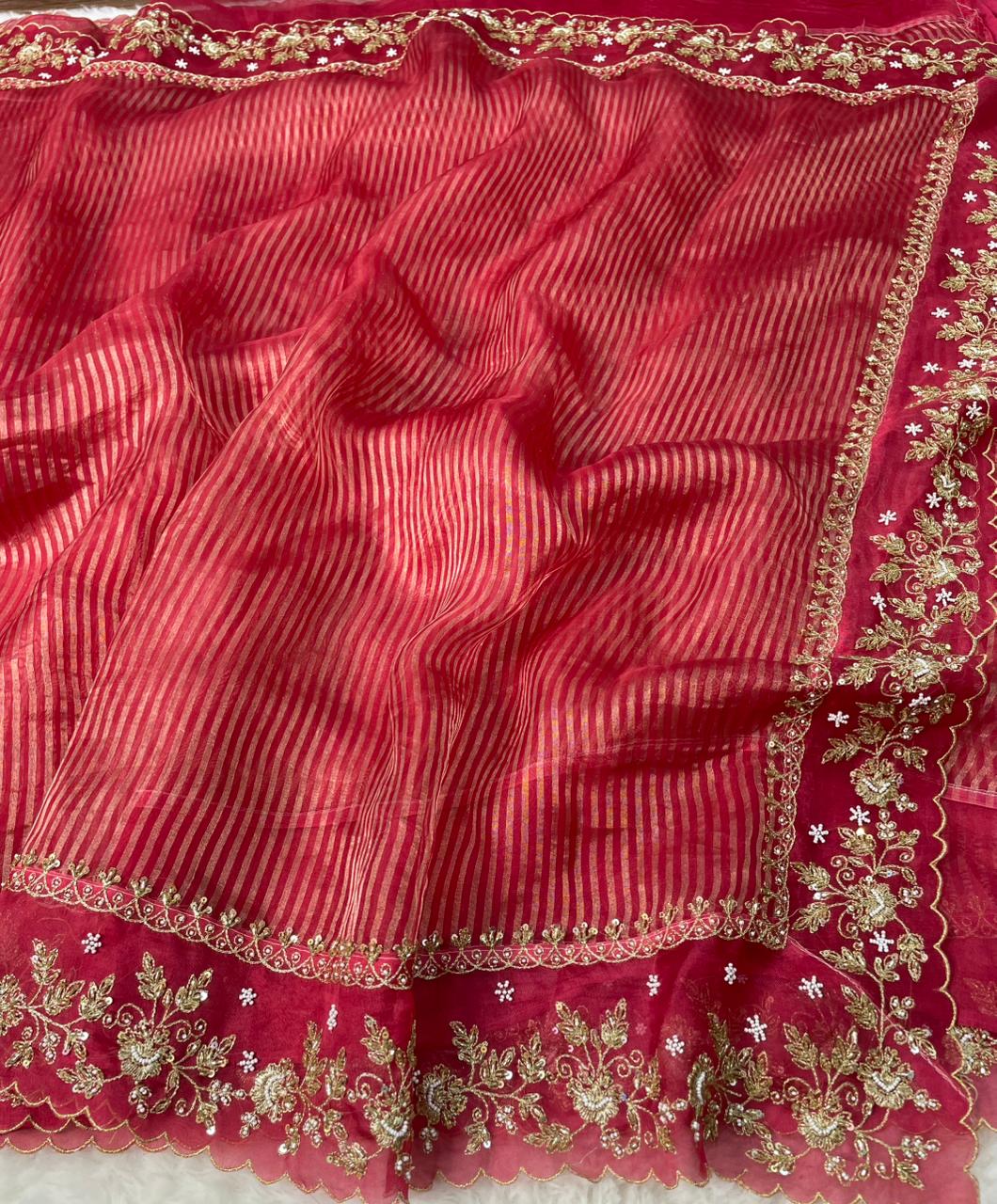 Pure Tissue Handwork Designer Border Saree