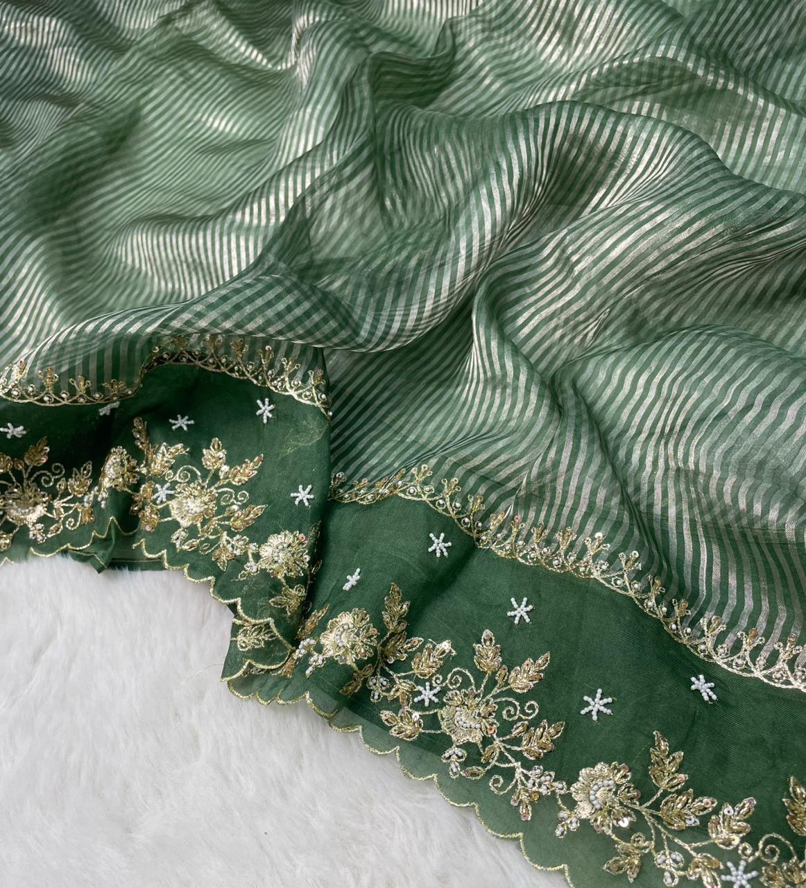 Pure Tissue Handwork Designer Border Saree