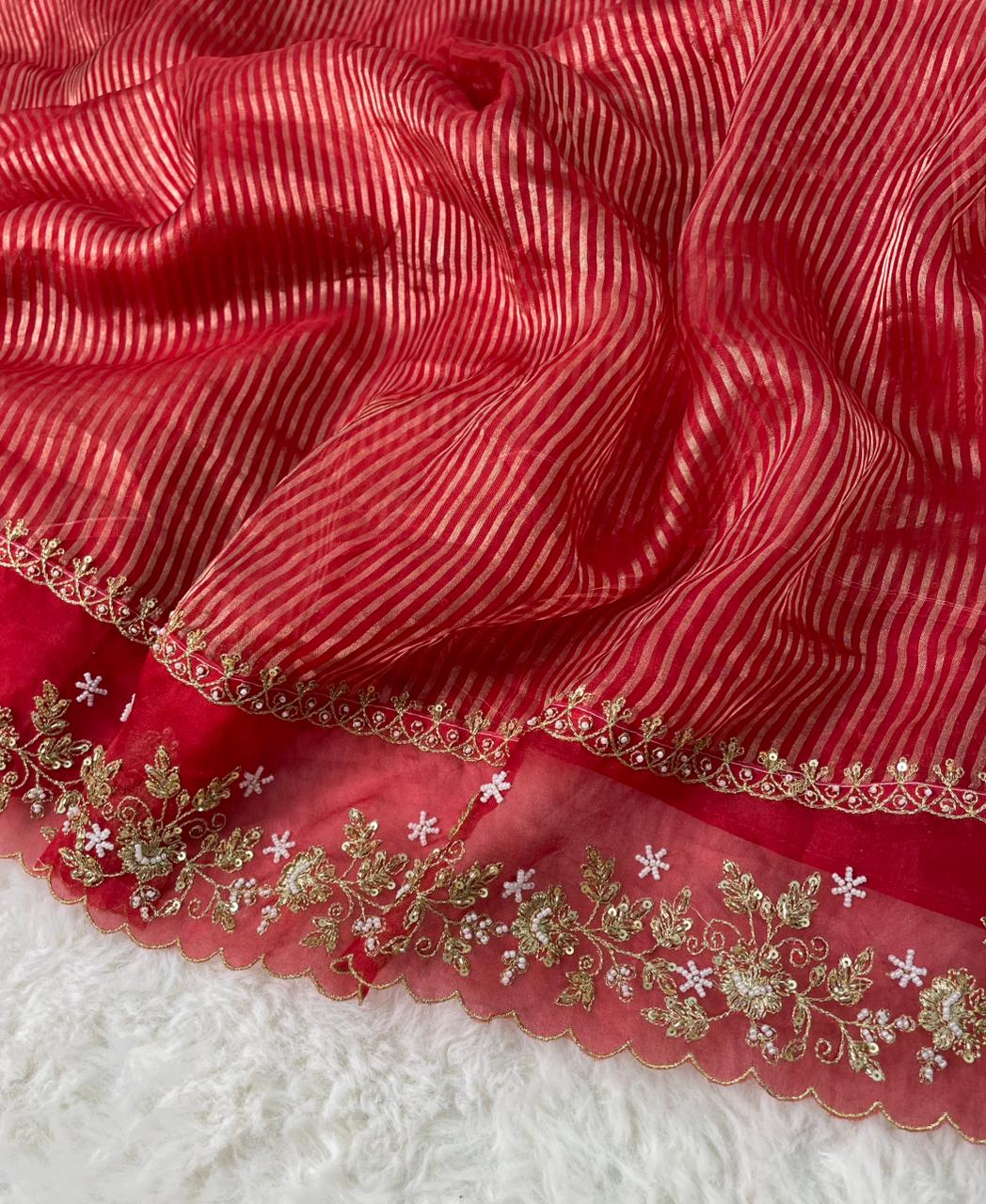 Pure Tissue Handwork Designer Border Saree