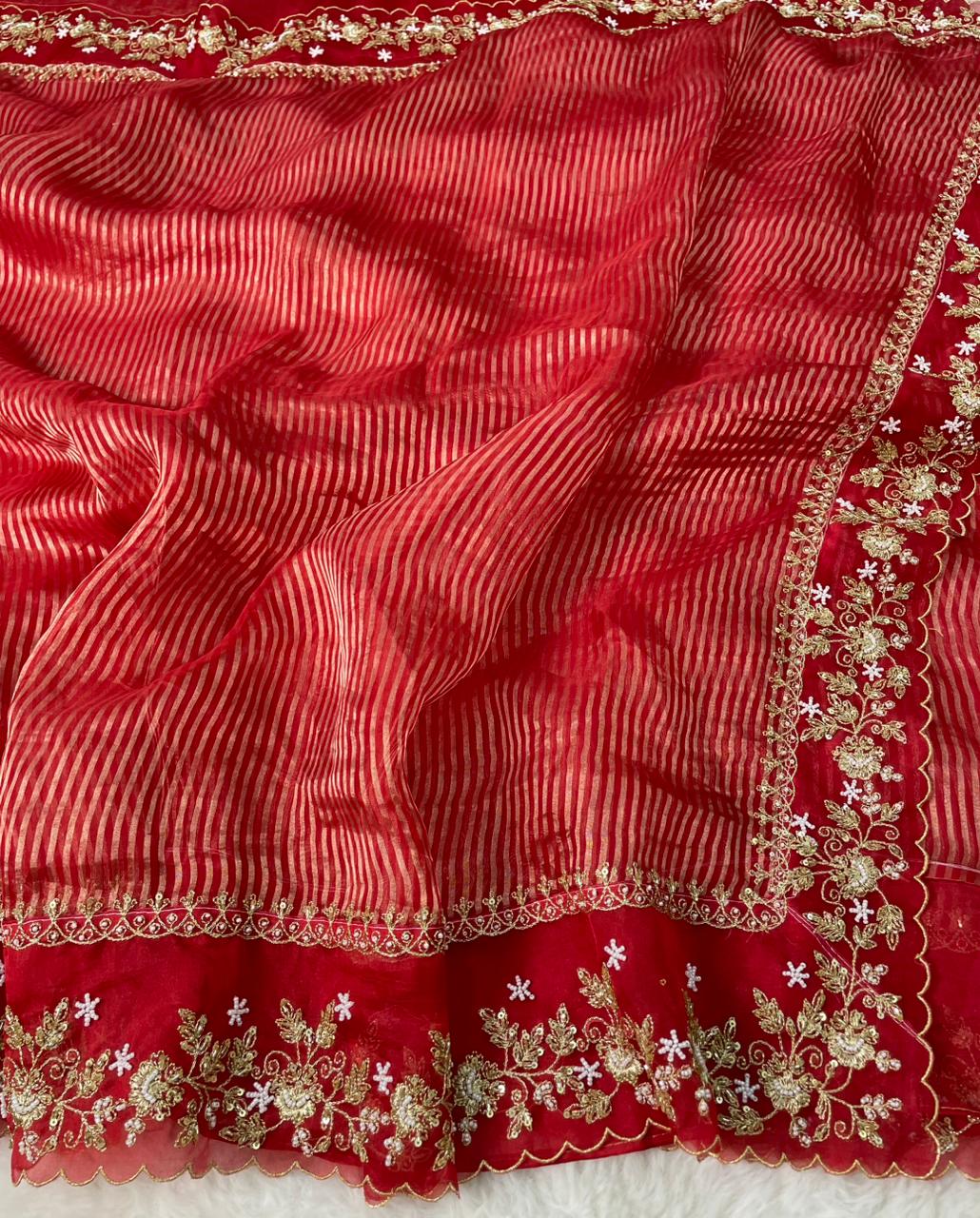 Pure Tissue Handwork Designer Border Saree