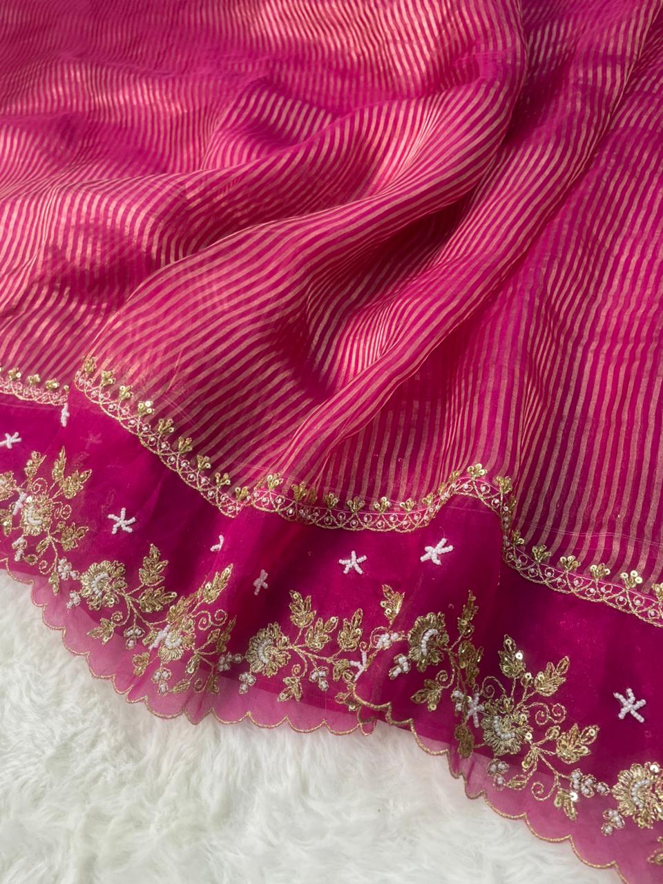 Pure Tissue Handwork Designer Border Saree
