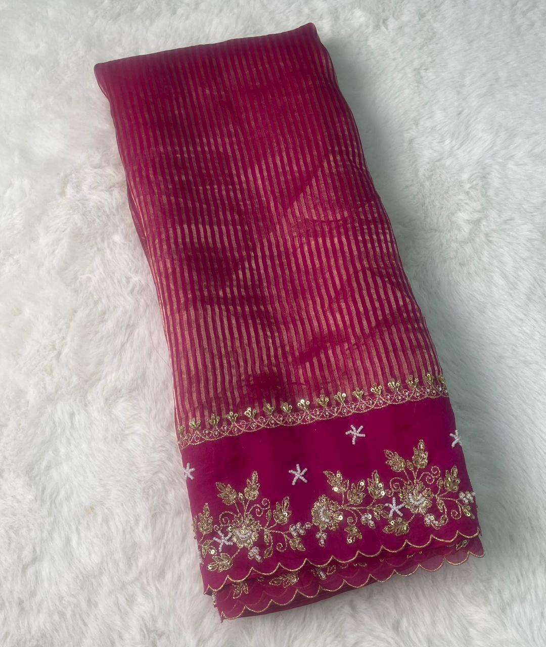 Pure Tissue Handwork Designer Border Saree