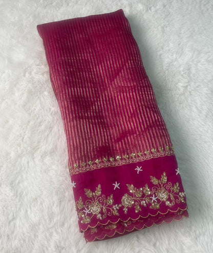 Pure Tissue Handwork Designer Border Saree