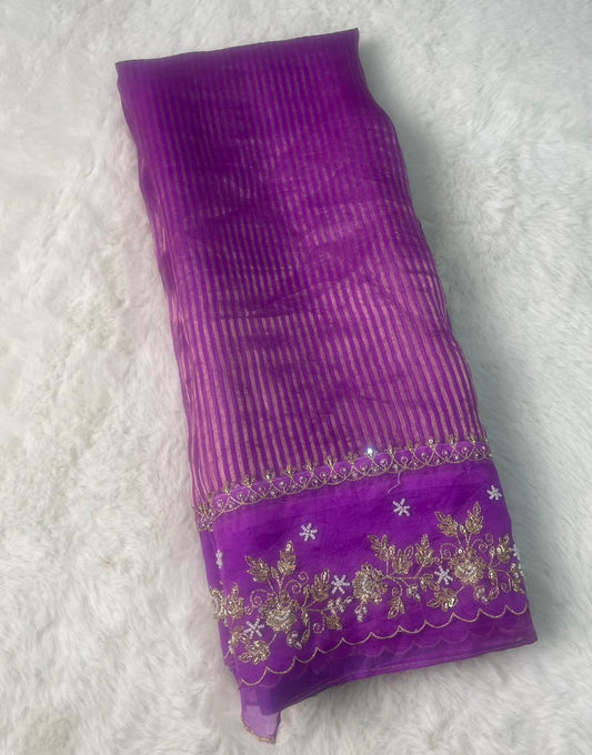 Pure Tissue Handwork Designer Border Saree