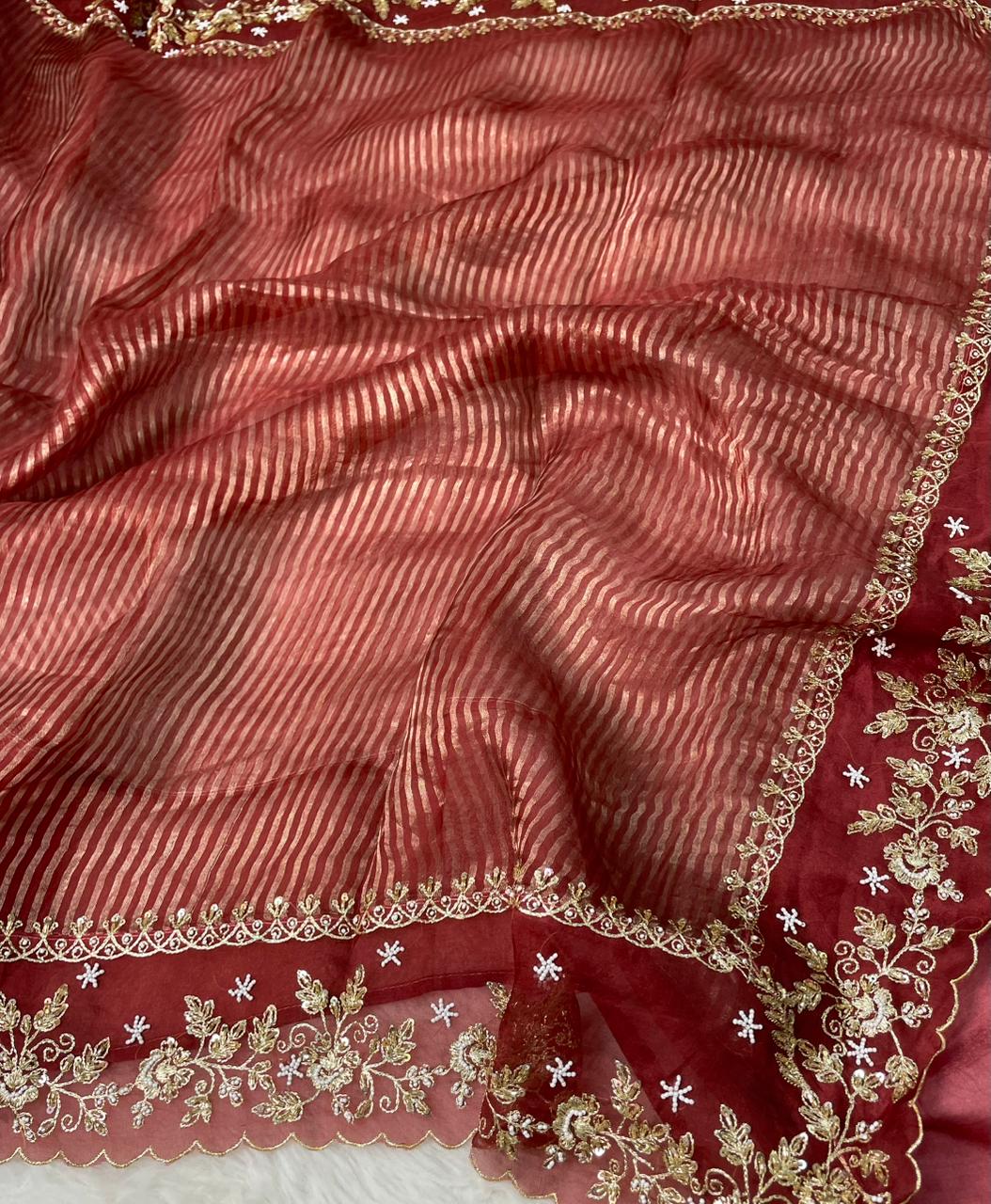 Pure Tissue Handwork Designer Border Saree