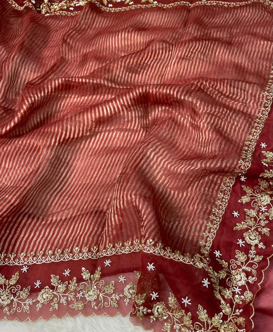 Pure Tissue Handwork Designer Border Saree