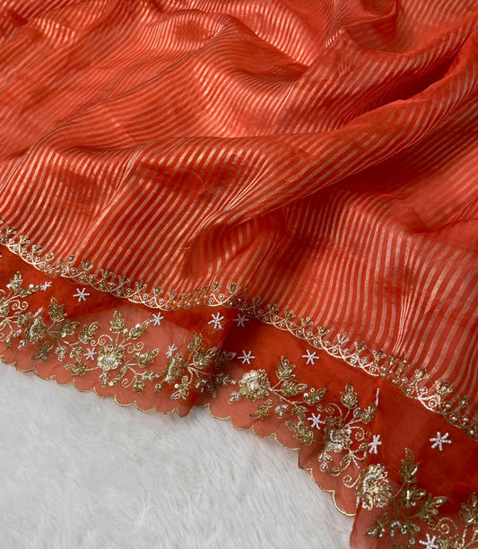 Pure Tissue Handwork Designer Border Saree