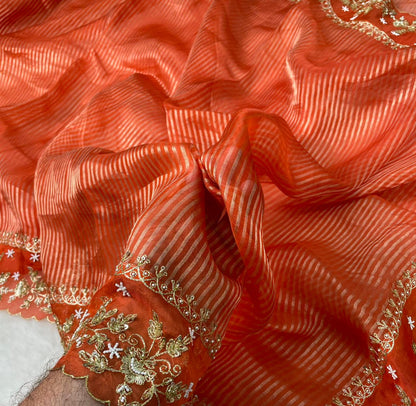 Pure Tissue Handwork Designer Border Saree