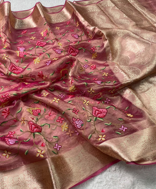 Pure Tissue Petit Point Embroidery Saree