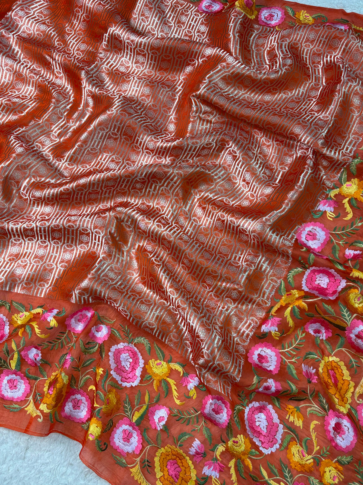 Banarasi Handloom pure kora Organza Heavy Embriodery Saree