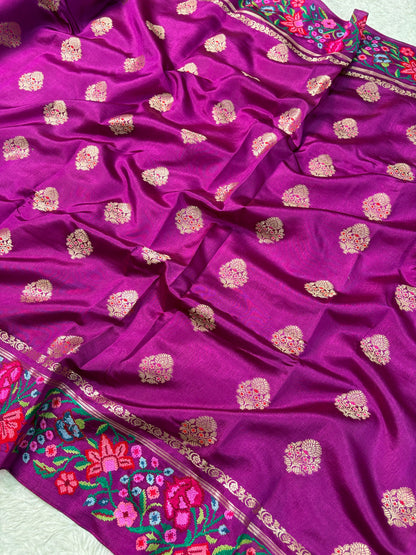 Banaras Handloom Raw Mango Saree with Petit Point Embroidery