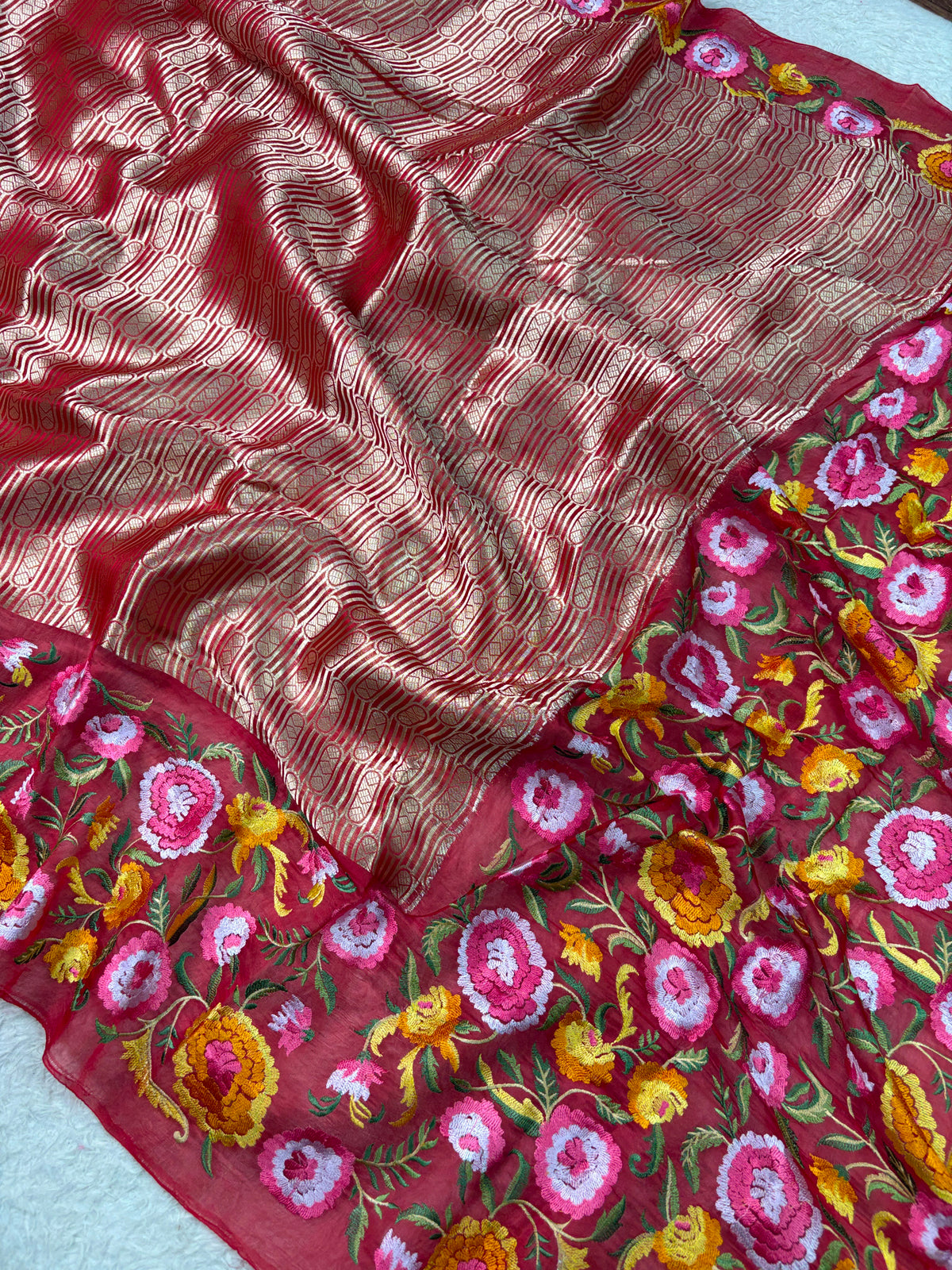 Banarasi Handloom pure kora Organza Heavy Embriodery Saree