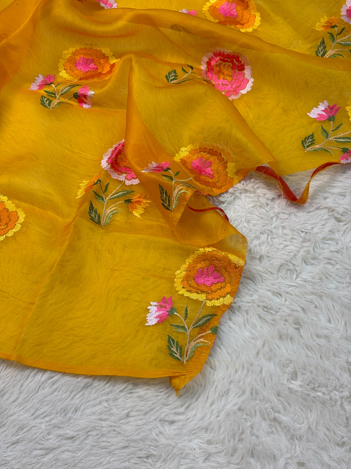 Banarasi Handloom pure kora Organza Heavy Embriodery Saree