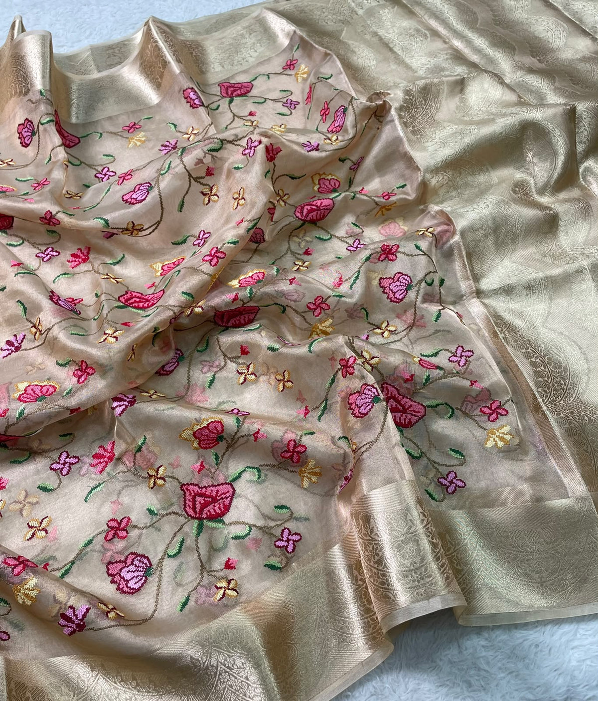 Pure Tissue Petit Point Embroidery Saree