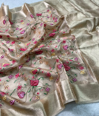 Pure Tissue Petit Point Embroidery Saree