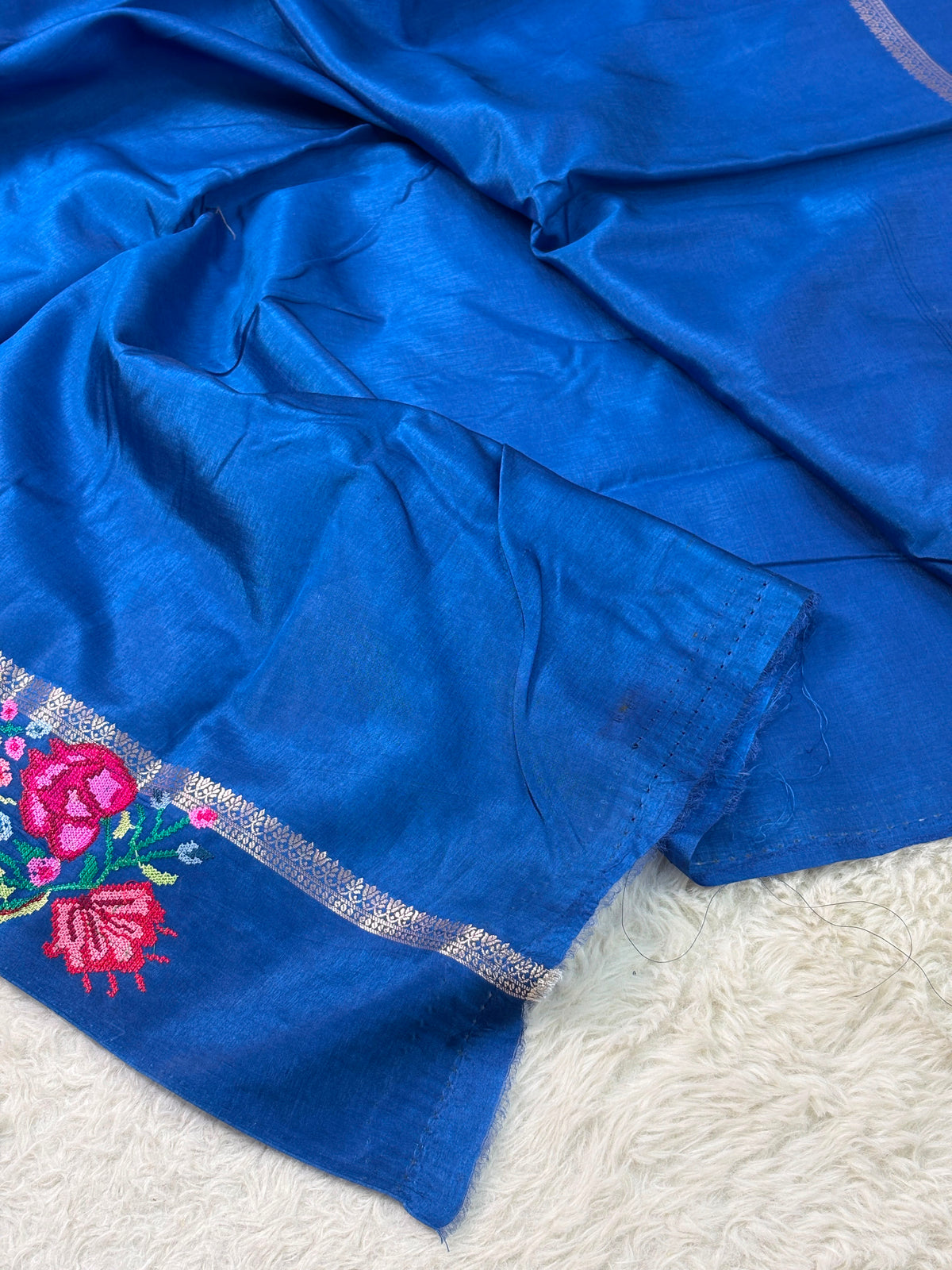 Banaras Handloom Raw Mango Saree with Petit Point Embroidery