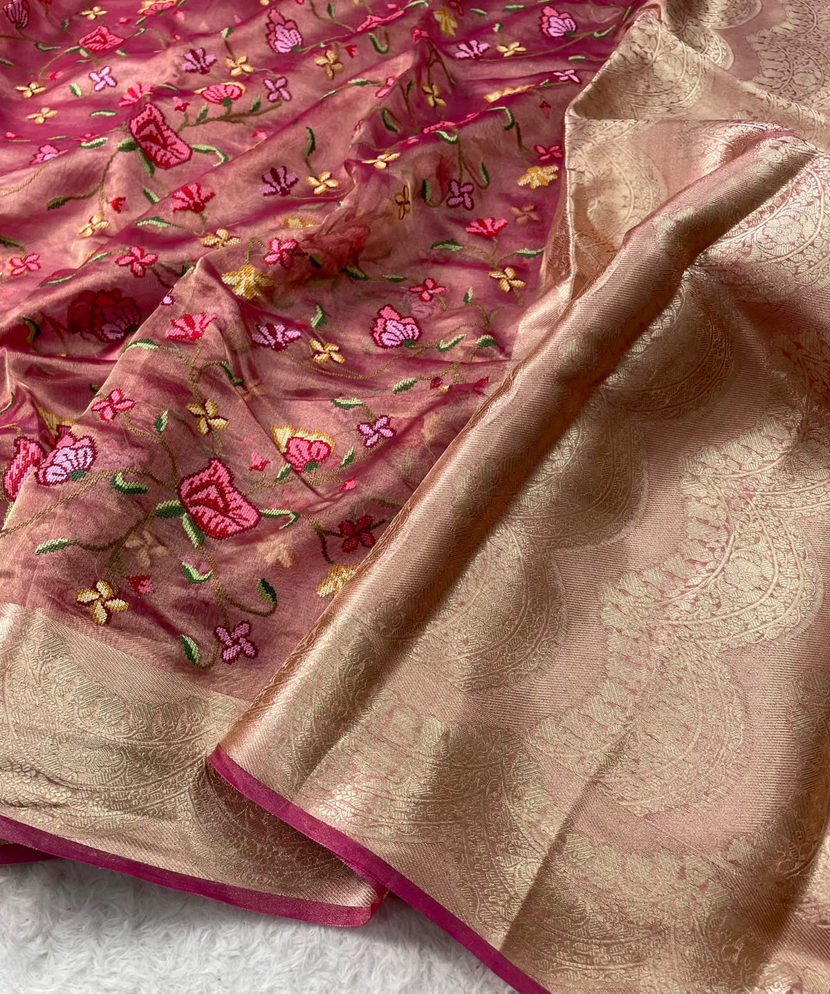 Pure Tissue Petit Point Embroidery Saree