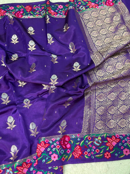 Banaras Handloom Raw Mango Saree with Petit Point Embroidery