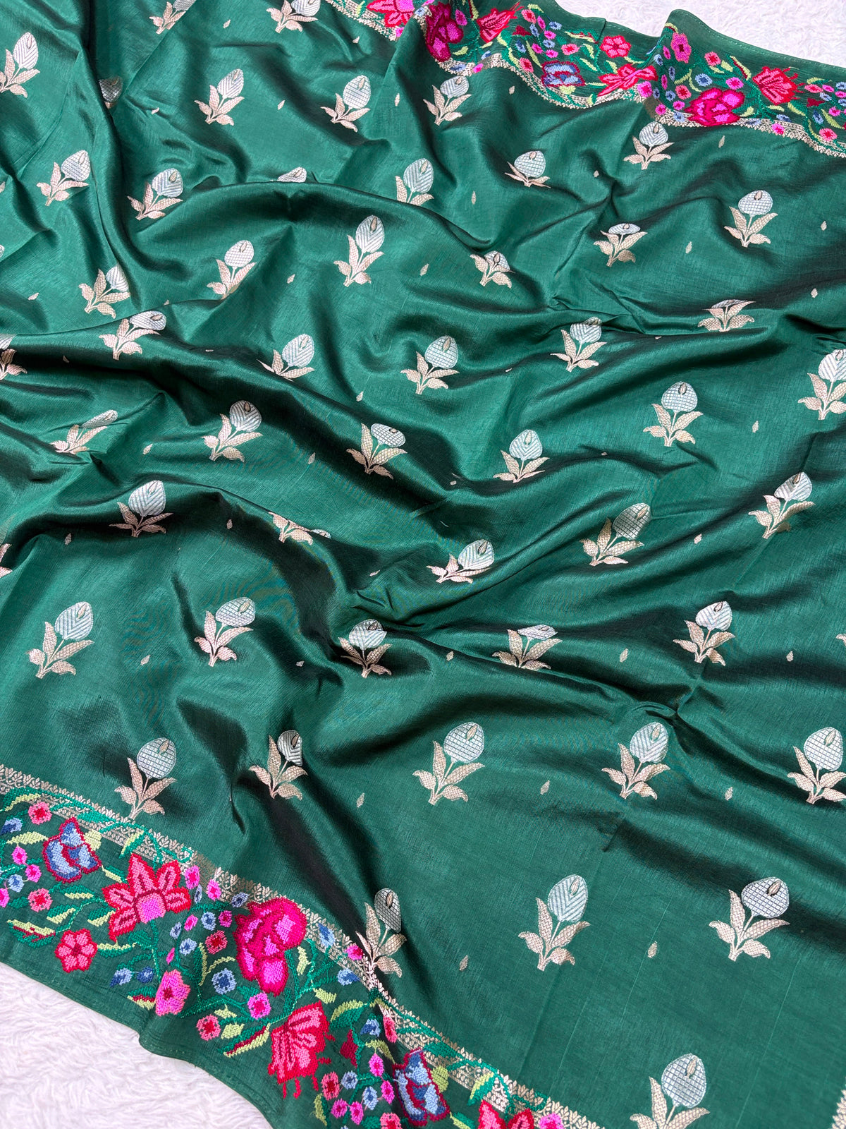 Banaras Handloom Raw Mango Saree with Petit Point Embroidery