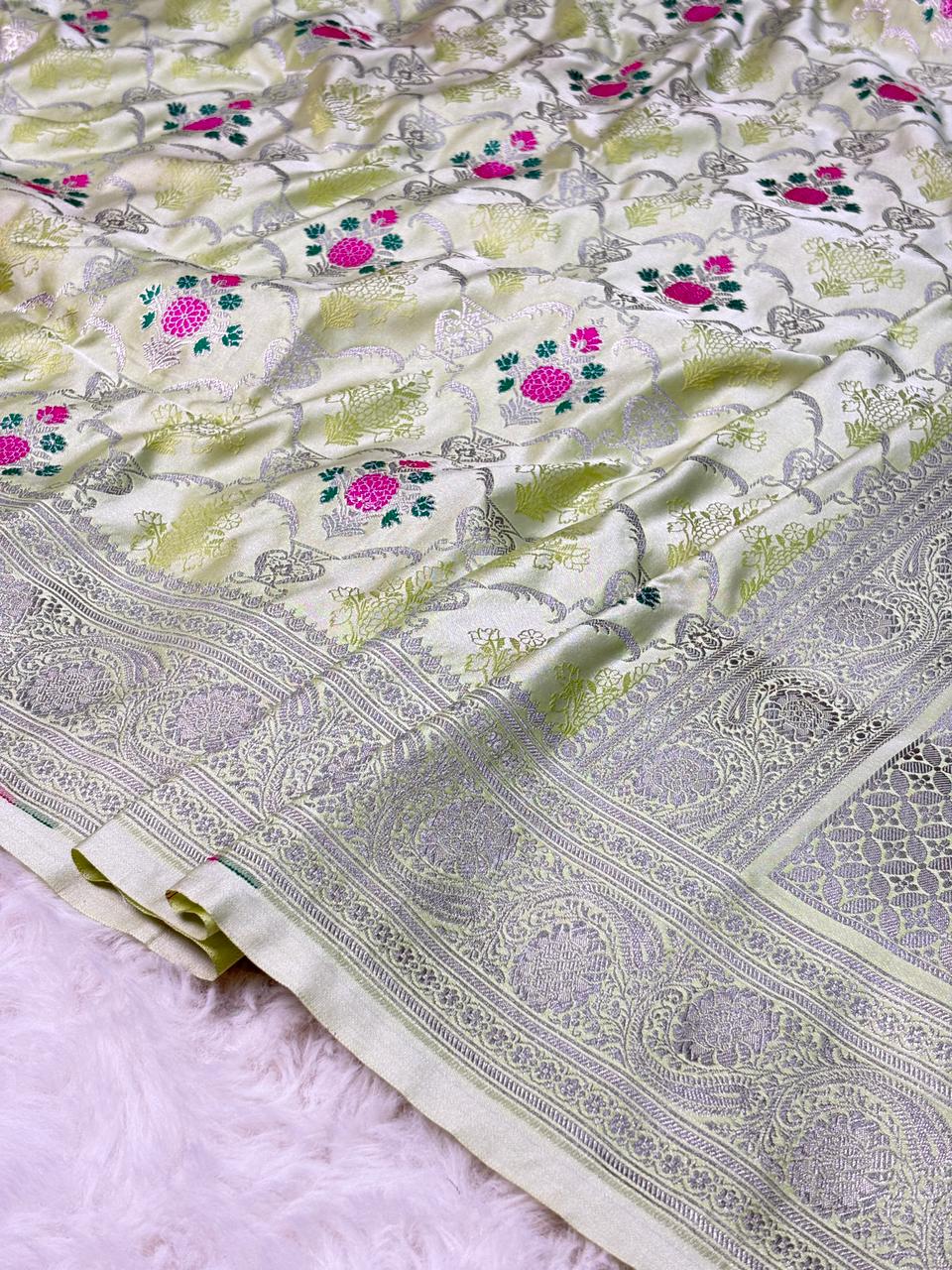 Mashru silks Tilffi Cutwork Jaal Design Saree