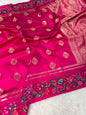 Banaras Handloom Raw Mango Saree with Petit Point Embroidery
