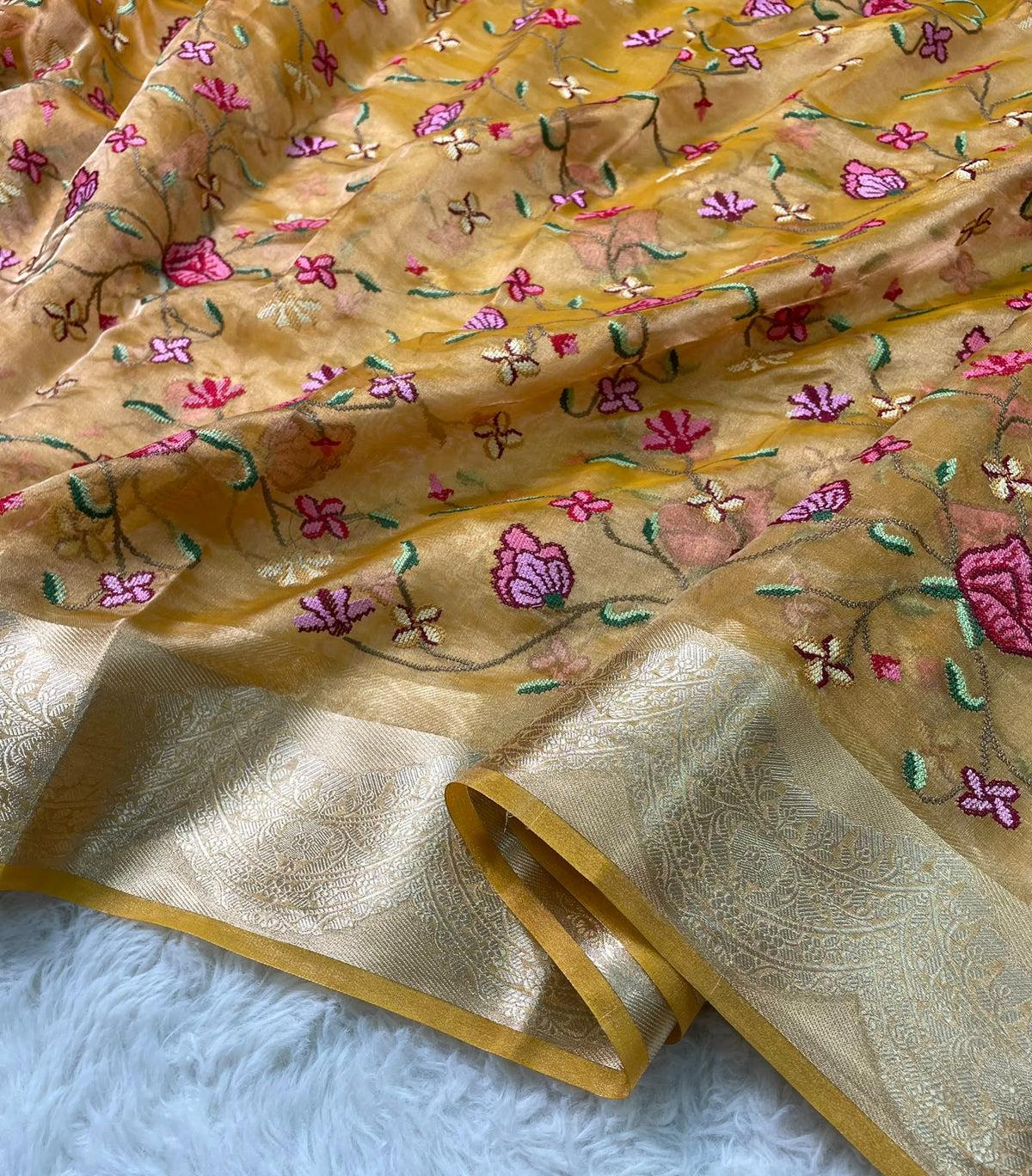 Pure Tissue Petit Point Embroidery Saree