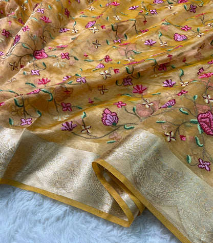Pure Tissue Petit Point Embroidery Saree