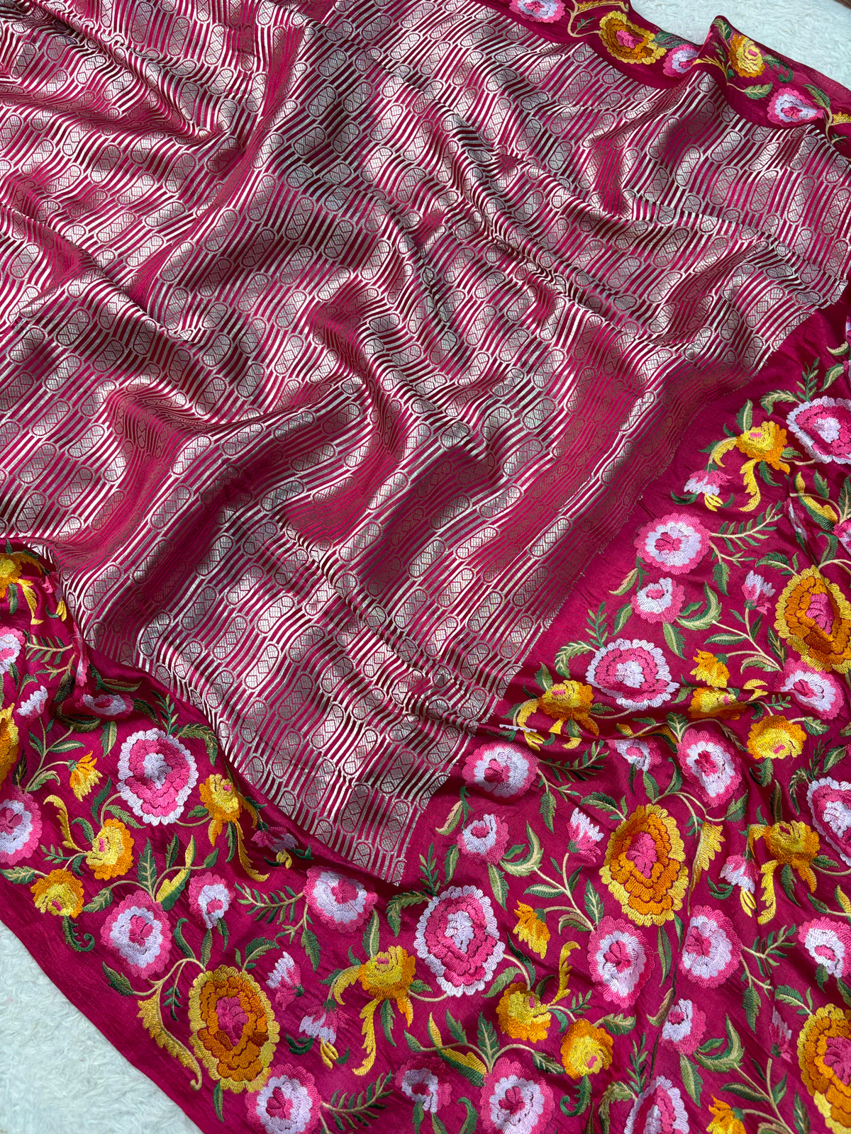 Banarasi Handloom pure kora Organza Heavy Embriodery Saree