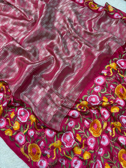 Banarasi Handloom pure kora Organza Heavy Embriodery Saree