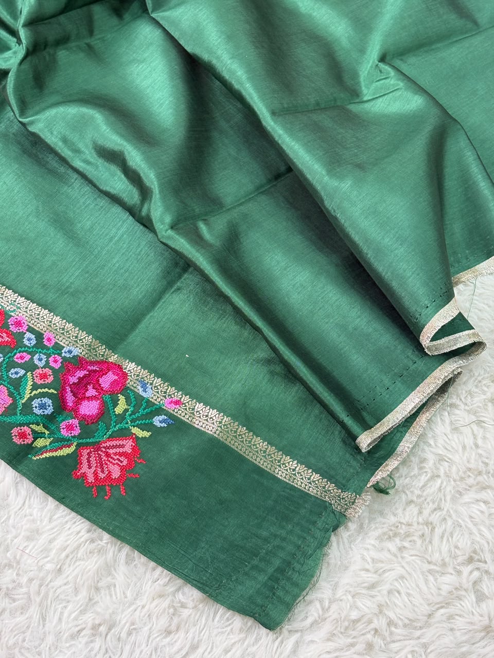 Banaras Handloom Raw Mango Saree with Petit Point Embroidery