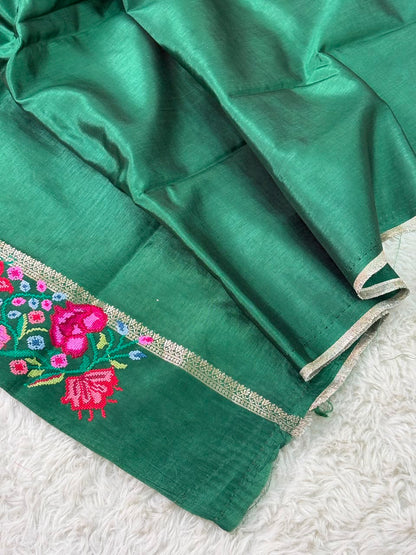 Banaras Handloom Raw Mango Saree with Petit Point Embroidery