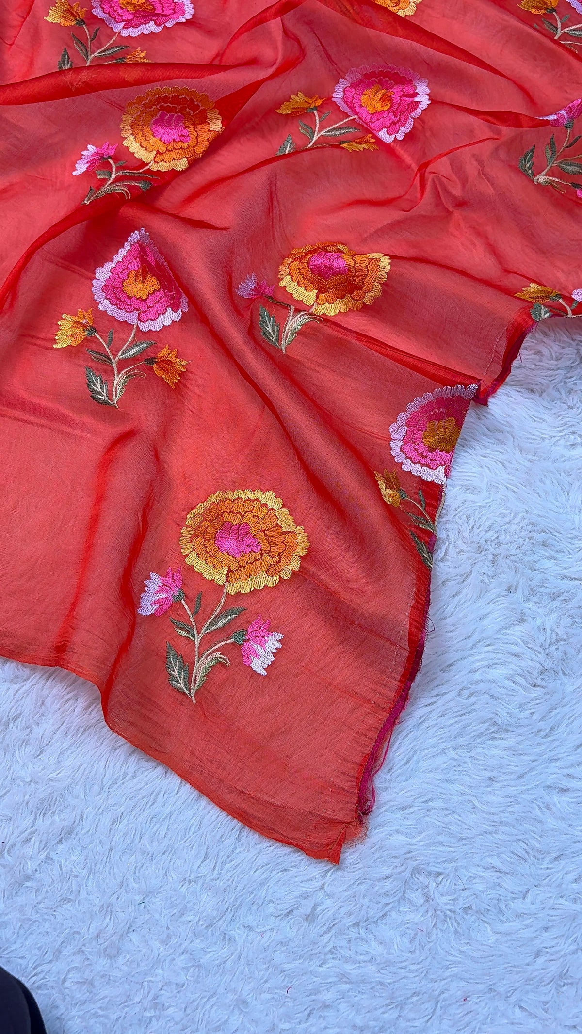 Banarasi Handloom pure kora Organza Heavy Embriodery Saree