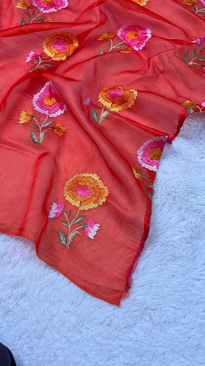 Banarasi Handloom pure kora Organza Heavy Embriodery Saree