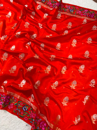 Banaras Handloom Raw Mango Saree with Petit Point Embroidery
