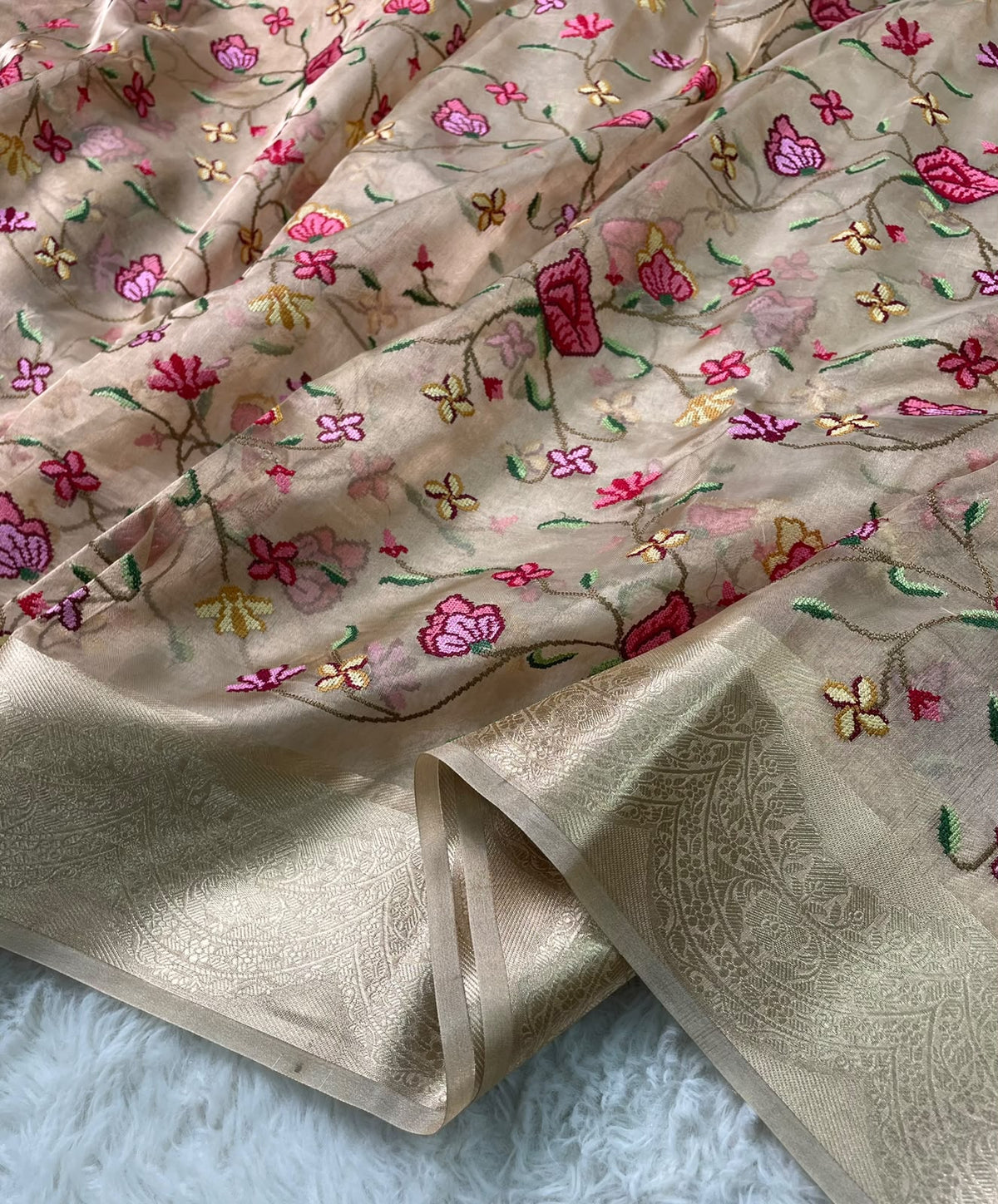 Pure Tissue Petit Point Embroidery Saree