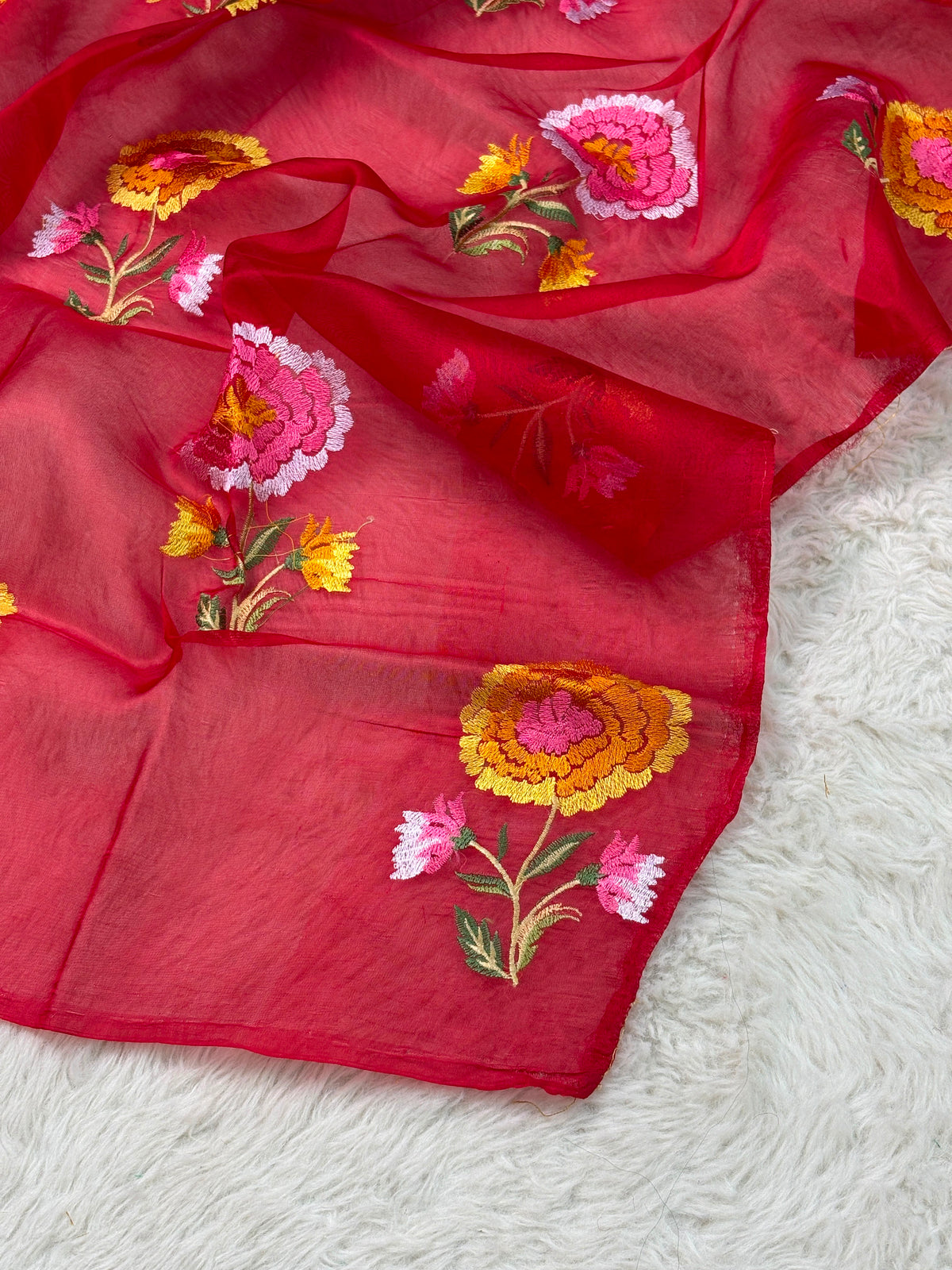 Banarasi Handloom pure kora Organza Heavy Embriodery Saree